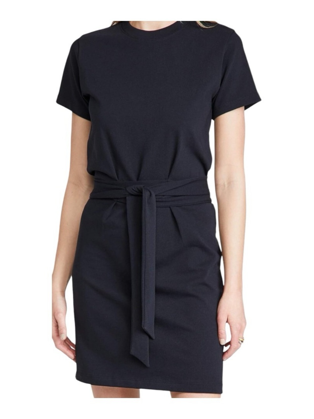 VINCE Tie Waist Short Sleeve Dress in 1 X - NAVY